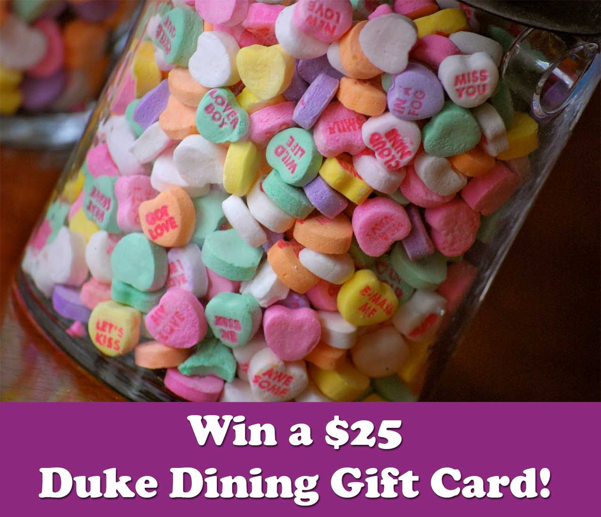 Wanna win a $25 #DukeDining gift card? Guess the # of candy hearts in the jar at Trinity Café! Closest # wins! All entries must be in the designated box at Trinity Café by 2/13 at 9pm! <a href="/DukeU/">Duke University</a> <a href="/DukeStudents/">Duke Students</a> #dukedining #duke #valentinesday #candyhearts #raffle #winnerwinner #candy