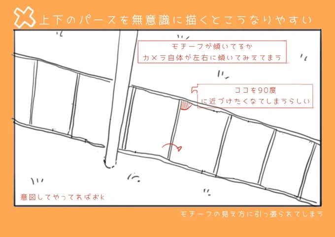 【垂直パースのメモ】

お絵描き中に上下のパースが傾いてしまう現象を考えてみた

たぶん見え方の傾きにパースの傾きが引っ張られてしまうから起きる現象
望遠で描く時に起きやすいっぽい

解決策は画面中心の垂直のパースと、上下パースの左右対称を意識すること

意図してやってるなら問題ないです 
