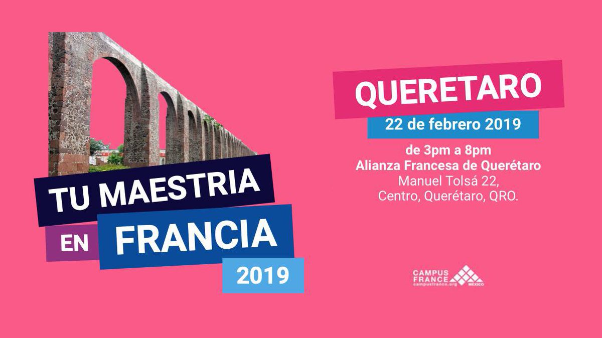 CampusFranceMex's tweet photo. ¡Estudia Tu Maestría en Francia! Participa en el Tour de Escuelas y Universidades; en éste, podrás solicitar entrevistas personalizadas con algunas de las 20 instituciones que visitarán Querétaro este 22 de febrero.
Conoce la oferta académica y regístrate:
https://t.co/Pbd1PZy80K https://t.co/zJ6oSiBpQN