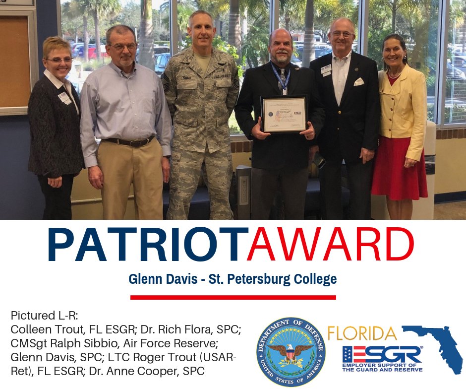 FL_ESGR's tweet photo. #PatrioticEmployer Glenn Davis of @spcnews received the @DeptofDefense Patriot Award for his exceptional support of the members of the #GuardReserves employed by the organization. Award requested by CMSgt Ralph Sibbio, @AirForceReserve #ESGR @ESGR #KnowYourMil https://t.co/nPTA1gSxsV