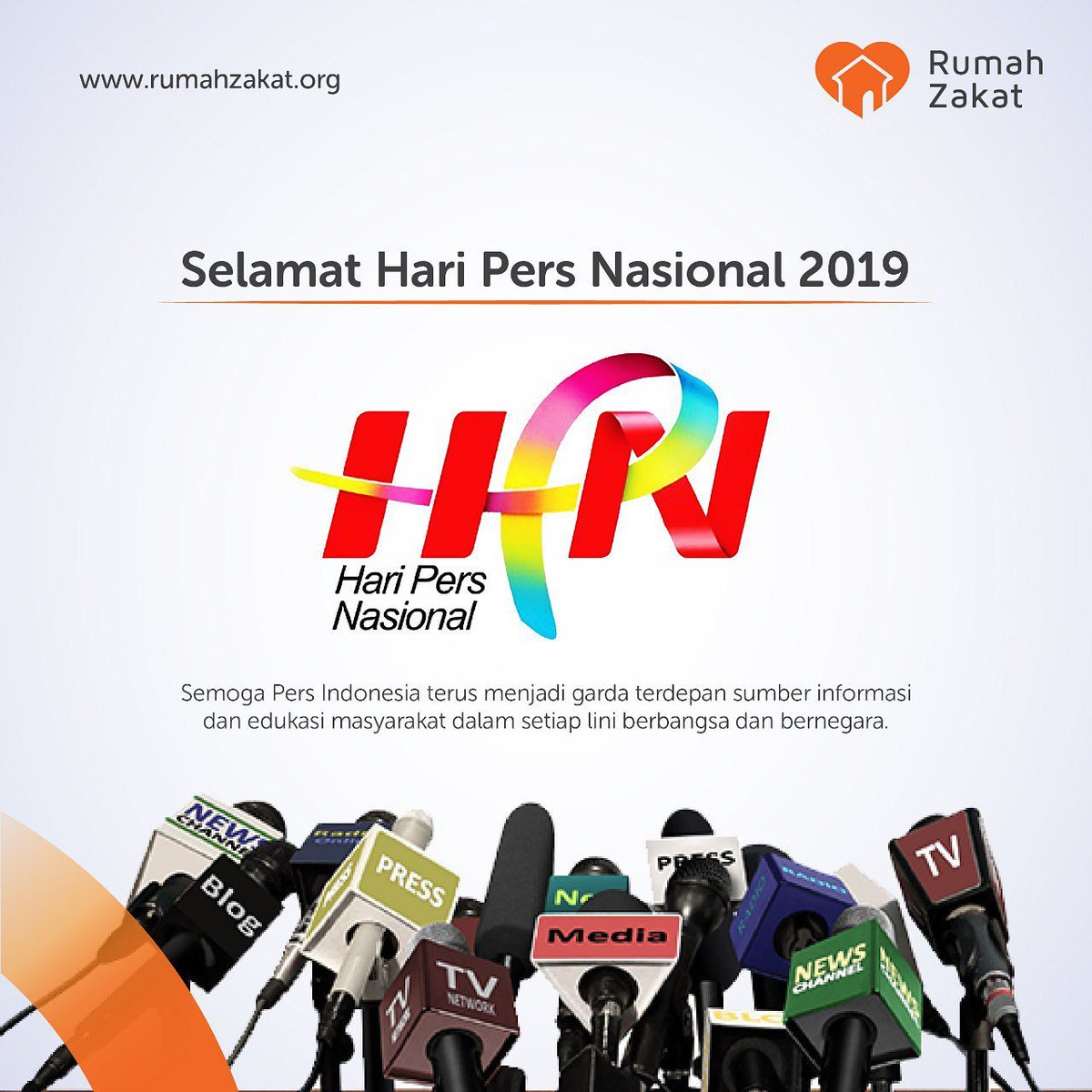 handiman_iman's tweet photo. Rumah Zakat mengucapkan Selamat Hari Pers Nasional 2019. Semoga Pers Indonesia terus menjadi garda terdepan sumber informasi dan edukasi dalam setiap lini berbangsa dan bernegara
#rumahzakat 
#SharingHapiness 
#Donasi 
#sedekahonline
#desaberdaya 
#zakat https://t.co/ndTDxMN35N
