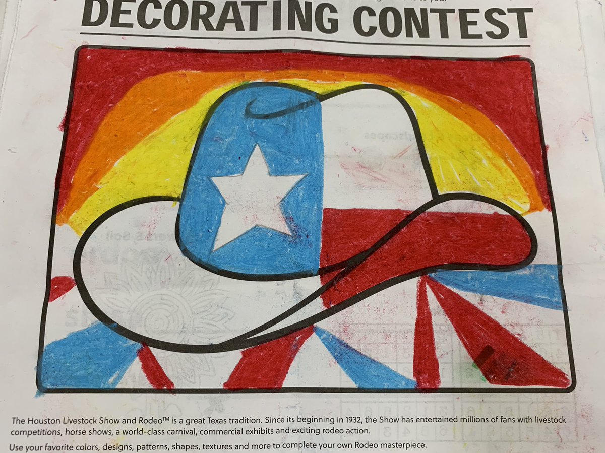 Galloway_ART_'s tweet photo. The 3rd grade contest entries for the rodeo are amazing! We entered 20 hats and cannot wait to see who wins! #texastheme #hlsr #hslrdecoratingcontest #texasart https://t.co/itJcEe0zxS