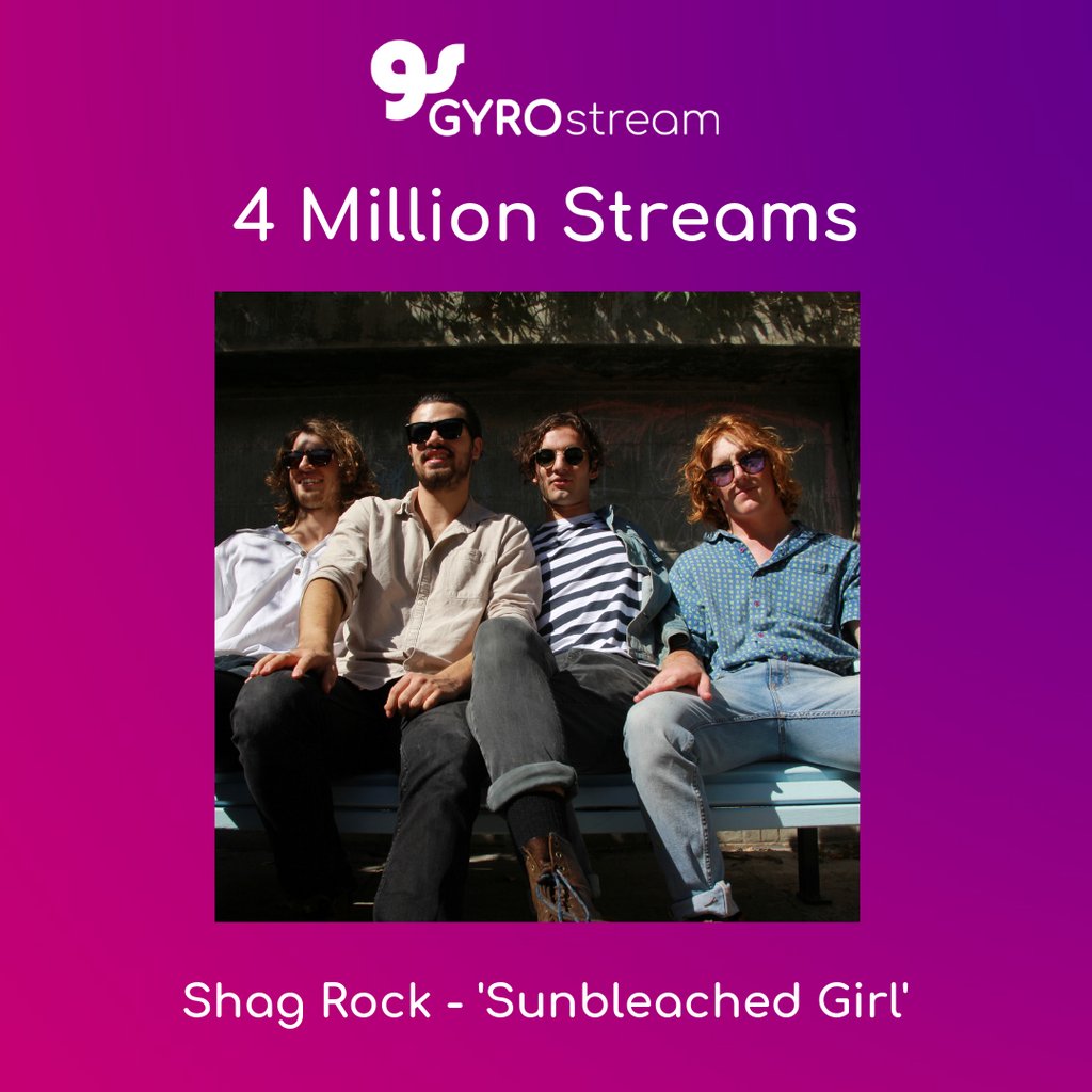 Huge congrats to Brisbane legends <a href="/shagrockmusic/">Shag Rock</a> for reaching 4 million streams on their song ‘Sunbleached Girl’. We think you might be on to something guys.... 😉

#shagrock #milestone #gyrostream