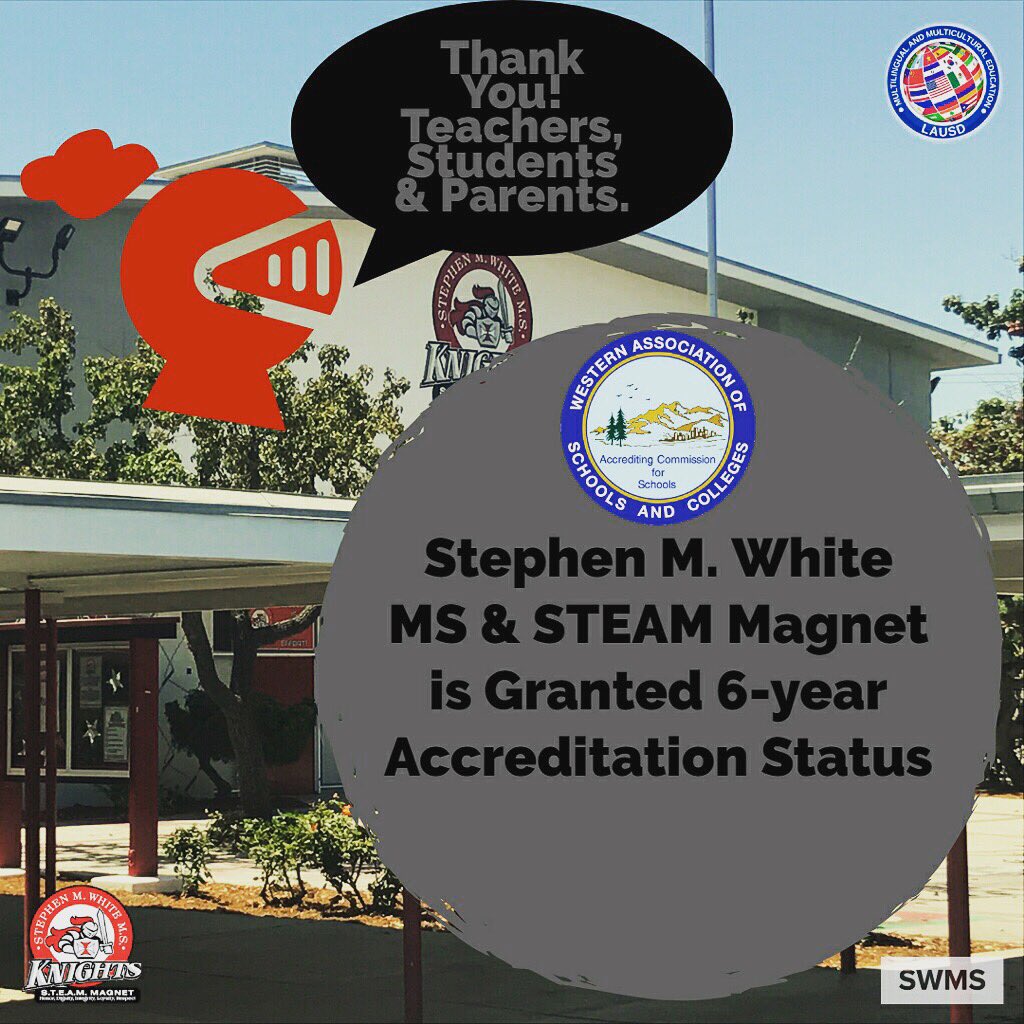 Stephen M. White Middle School becomes one of the first middle schools in the nation to be awarded a 6 year WASC Accreditation! #wascaccredited #stephenmwhitems  #smwms #knights #knightsinaction #knightsonthemove #carson #lausd @LDSuperSouth <a href="/LASchoolReport/">LA School Report</a>