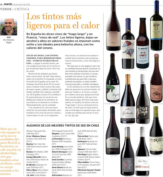 KingstonWine's tweet photo. Our 2016 Lucero #Syrah, rated 94 pts by #winecritic @Patricioatapia, was recently featured in the @RevistaWiken as one of the "Tintos más ligeros para el calor", in other words, perfect for hot #summer days. https://t.co/Juapx0YWHq
