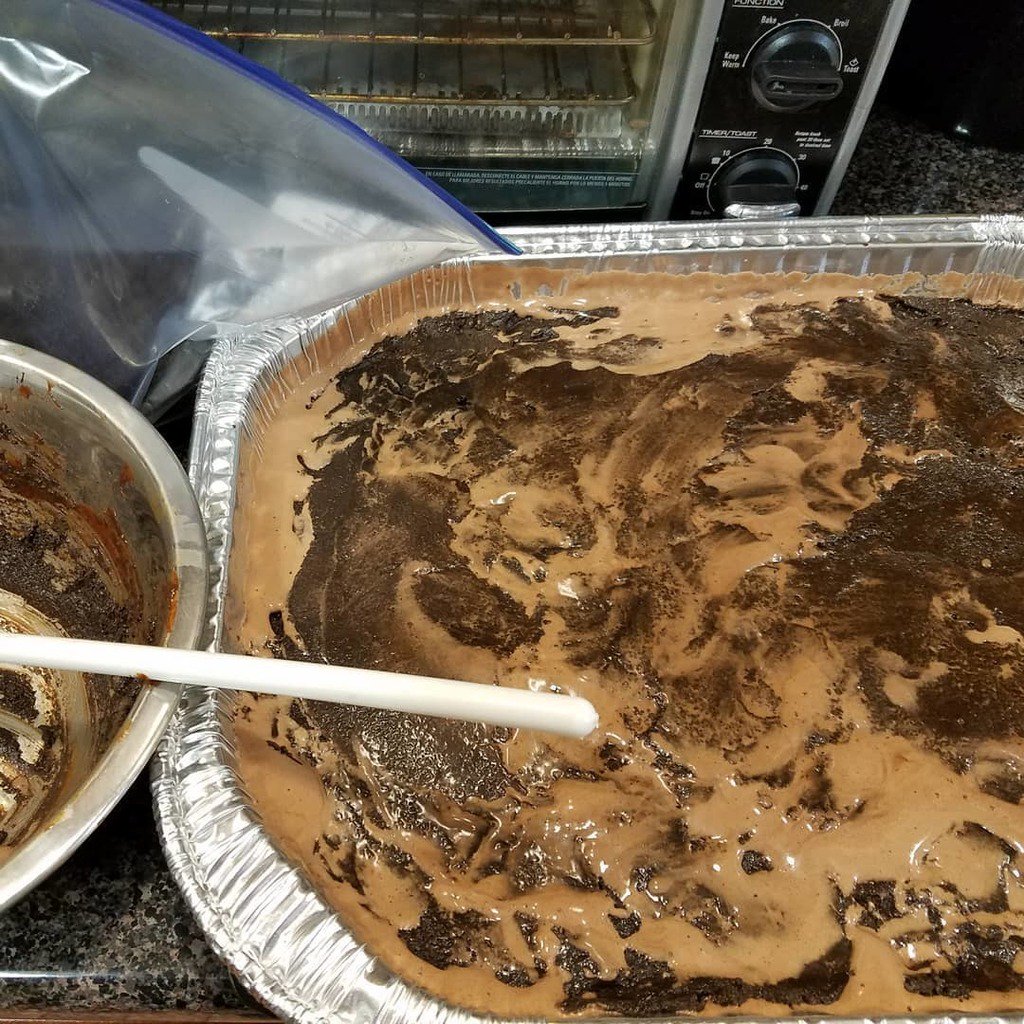 thatbaldchick's tweet image. Just two more layers to go to a complete #glutenfree #dyefree #icecream #cake! I just finished the #fudge #cookie layer on top of the #brownie base and #chocolate ice cream. I'll add the homemade whip cream layer and "dirt" cookie topping tomorrow after … bit.ly/2RPYYW7