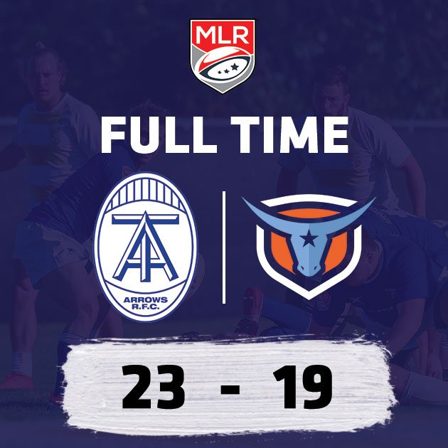 TorontoArrows's tweet photo. ⏱FULL TIME - ARROWS WIN!

A late Dan Moor try and a valiant defensive stand from all our lads ensures we take four points from Austin.

One for the history books - our first @usmlr victory.

#ArrowsUp 🏹🏉 https://t.co/Io3YF1VH2n