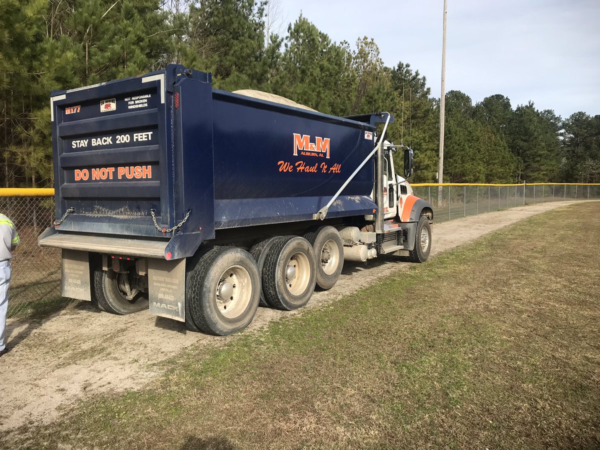 Loachapoka field work continues. Big thank you to Vulcan and M&M trucking laying the m10 on our warning track today! Players and parents our annual field clean up prep for the season is Tom and starts @ 10am sharp!!! Come lend a hand get fed too!! @LoachapokaAD #pokapride