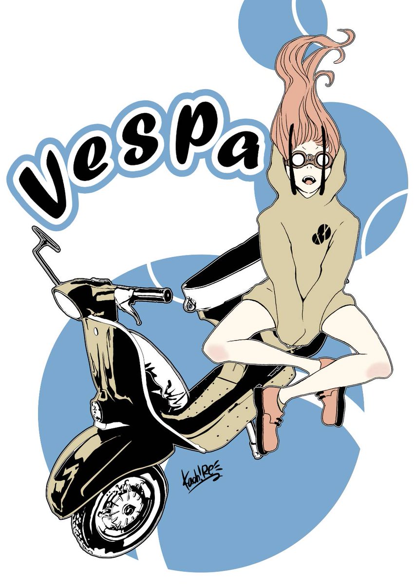 エアー鉋500d 妻の描く絵 Vespa ベスパ バイク バイクイラスト イラスト Illustration Motogirl