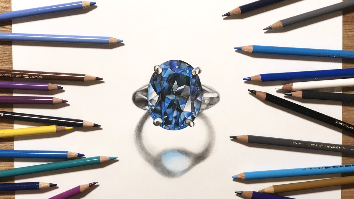 色鉛筆でサファイアの指輪描いてみました? 」|慧人のイラスト