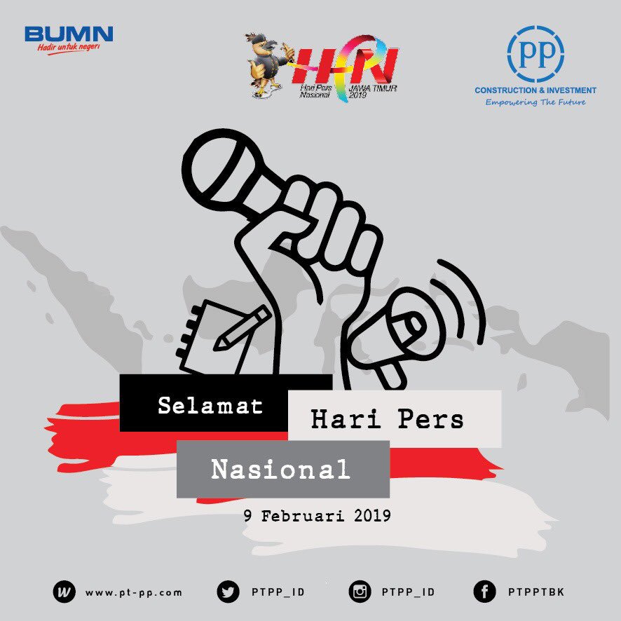 PTPP_ID's tweet photo. Selamat Hari Pers Nasional 2019!
Terima kasih telah senantiasa menyajikan berita yang informatif, menghibur, serta mendidik bagi seluruh masyarakat Indonesia.
#haripersnasional
#haripers
#empoweringthefuture
#aseanclasscompany
#PTPP https://t.co/LmxJl8KFML