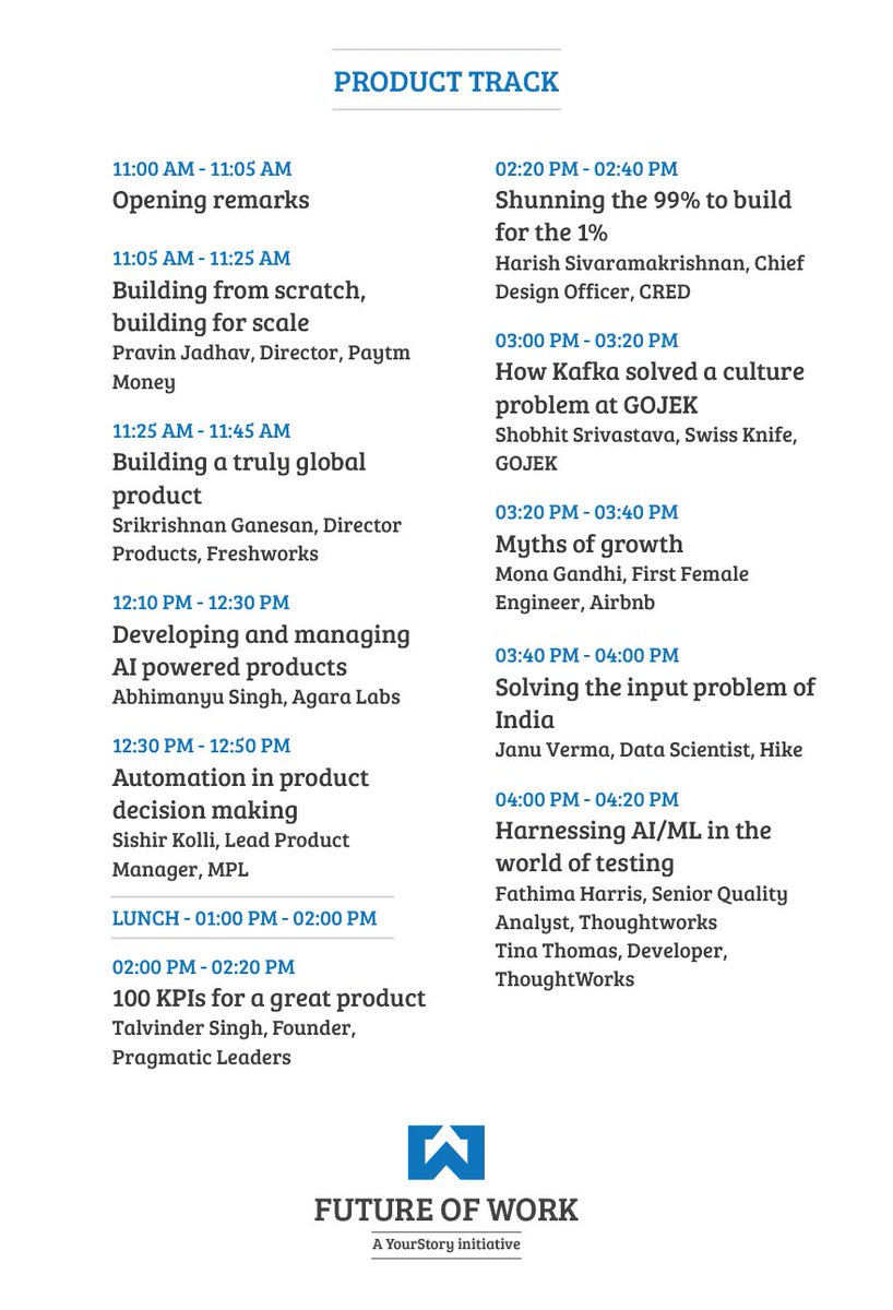 We’re going live from the Product Track. Listen to industry experts talk on the following topics.

▪ Building from scratch, building for scale
▪ Developing &amp; managing AI-powered products
▪ Shunning the 99% to build for the 1%

and much more at #FutureOfWork