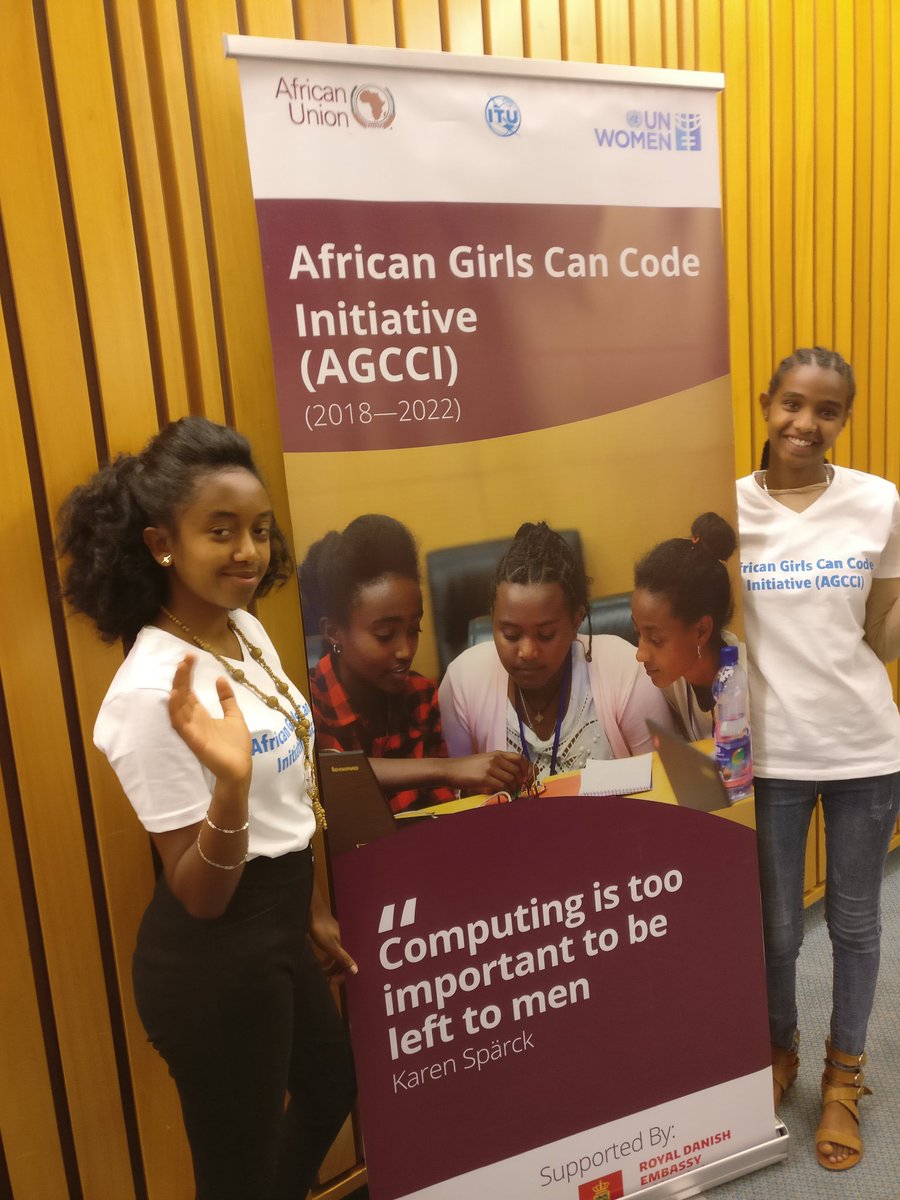 Computing and coding being promoted by African girls in the #agcci program by @unwomenafrica, @ITU and @_AfricanUnion. Kindly supported by @Denmark_Addis.  UNSG @antonioguterres will meet some of the Coding Camp girls today.