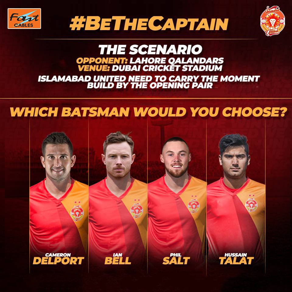 After a thumping opening stand of 101 runs in 10.1 overs, we just have lost a wicket! Luke Ronchi is in the middle who should join him?

A.) Cameron Delport
B.) Ian Bell
C.) Phil Salt
D.) Hussain Talat

#BeTheCaptain #FastCables #UnitedWeWin