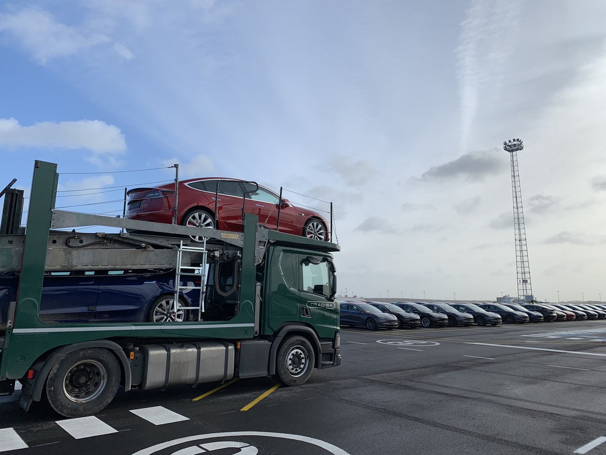 Just left Zeebrugge, now Tilburg, then Tesla HQ in Amsterdam & Oslo tonight to review service in Norway. Exciting to see thousands of Model 3’s on their way to owners in Europe!