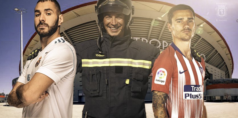 BomberosMad's tweet photo. No os pongáis tan serios @AntoGriezmann @Benzema 😠!!! Solo es un #derbi. Si eres del @Atleti o del @realmadrid disfruta del #DerbiMadrileno y no pierdas la sonrisa 😀 #AtleticoMAdrid #RealMadrid ⚽️ https://t.co/pTyIXyYTaR