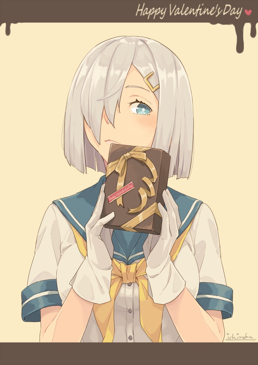 hamakaze (kancolle) 1girl solo school uniform hair ornament serafuku hair over one eye gloves  illustration images