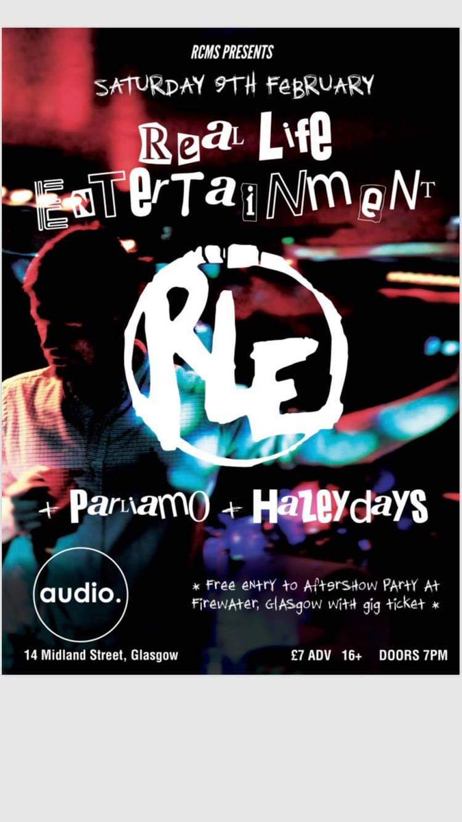 Tonight we're playing <a href="/AudioGlasgow/">Audio Glasgow</a> with <a href="/ParliamoBand/">Parliamo</a> &amp; <a href="/Hazeydays_/">Hazeydays</a>  grab the last of the tickets over at rlemusic.bigcartel.com