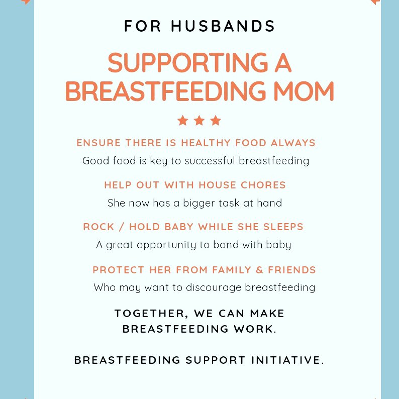 Beniceijeoma's tweet photo. Husband's support makes breastfeeding possible.
Husbands ,show support to your wife

Kindly check poster to find out how!
Please retweet to all men you know.
@UNICEF
@uncledietitian 
@Omojuwa 
@nathanielblow @aliveandthrive
@UN_SDG
@WHO @keepachildalive 
@aproko_doctor https://t.co/kRRgWBHoHx