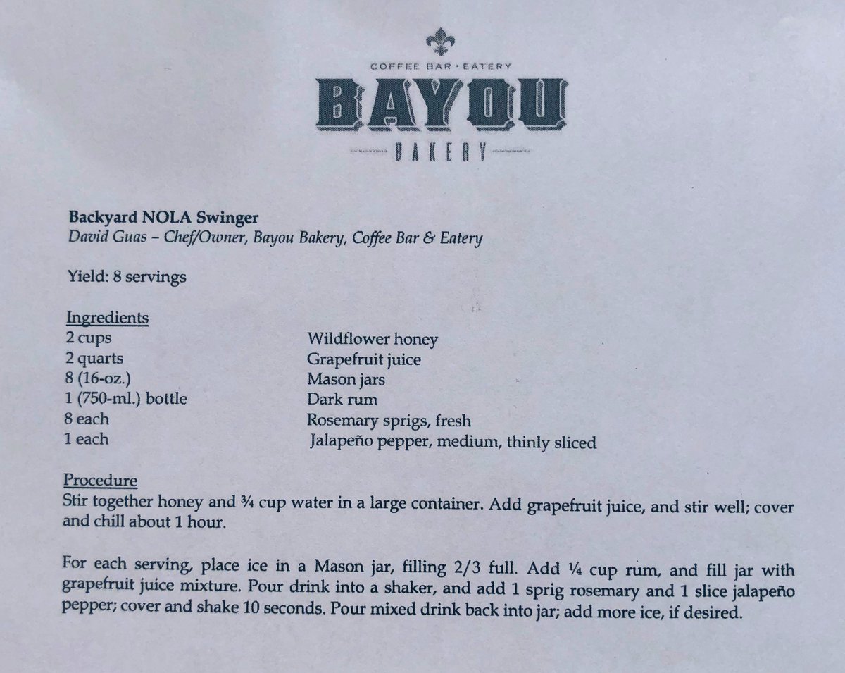 The recipe for <a href="/ChefDavidGuas/">David Guas</a>’ “Backyard NOLA Swinger” <a href="/CBSThisMorning/">CBS Mornings</a> Saturday #TheDish <a href="/BayouBakery/">Bayou Bakery</a>