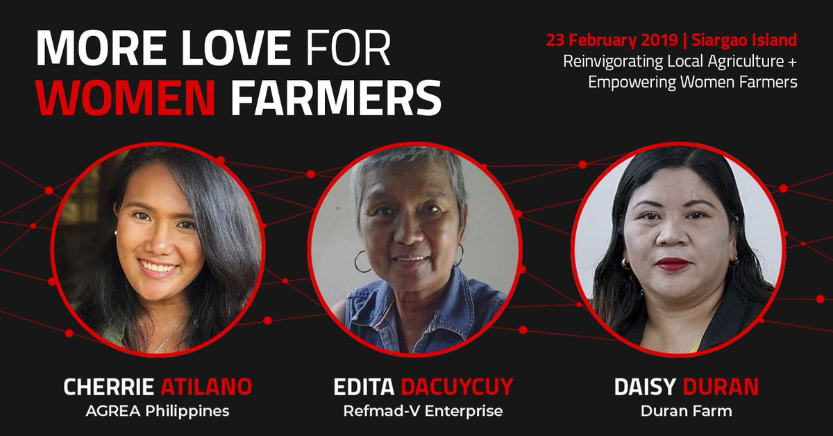 AgreaPHL's tweet photo. A powerhouse of multi-awarded Filipina farmer entrepreneurs is visiting Siargao Island this February to speak and inspire at the “More Love for Women Farmers” conference. #AgreaPH #LEAF2019 #MoreLoveForWomenFarmers #AgreaSiargao #BagtikMoserbisyo https://t.co/LWlXXA3zAM https://t.co/BvwQdxxYFa