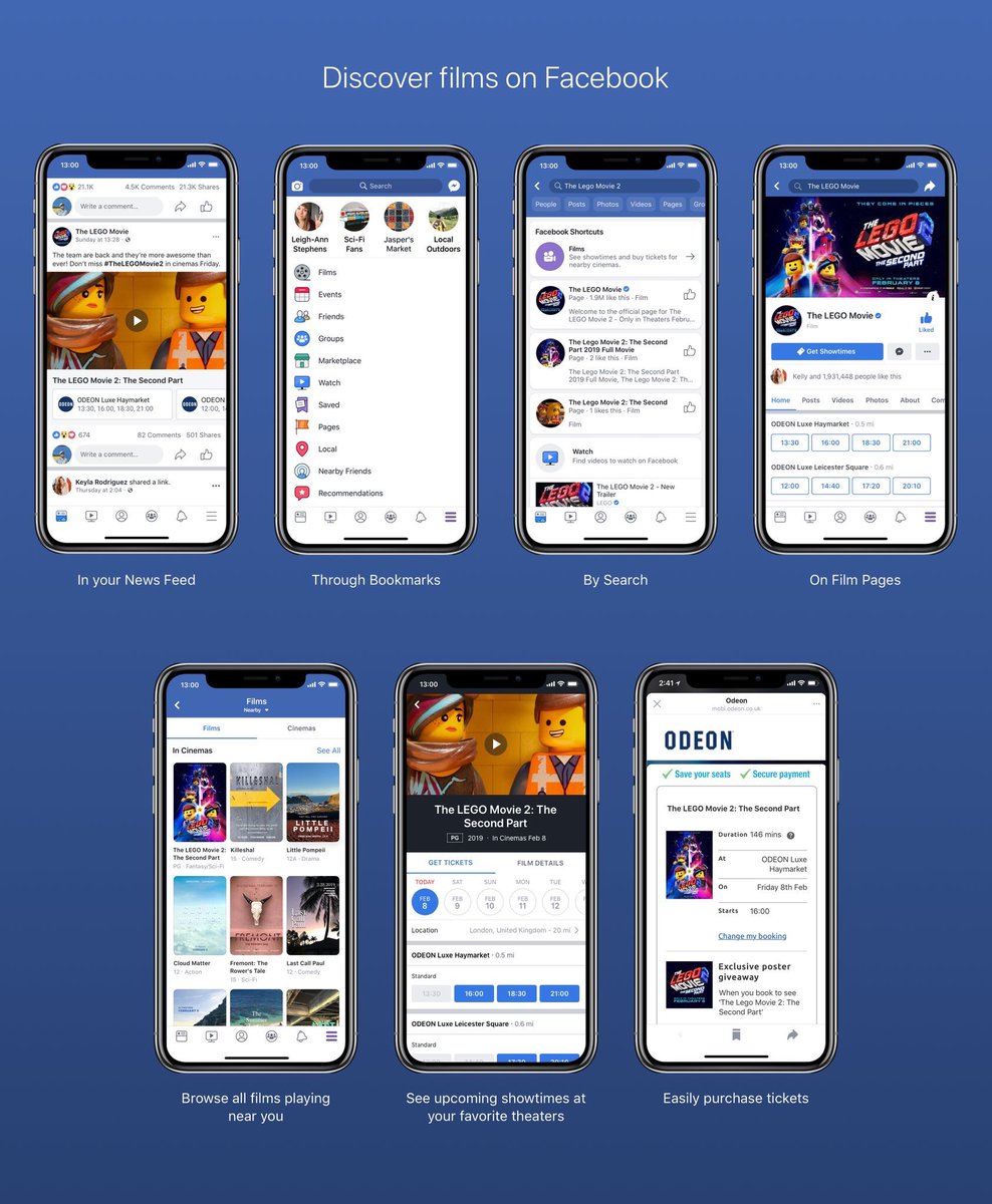 appwe's tweet photo. *** NEW @Facebook Feature! 📱🎬🍿

#Facebook has joined forces with @ODEONCinemas to let UK film fans book tickets.

Users can browse films and showtimes, watch trailers, and then book ODEON cinema tickets - all without leaving the Facebook app

Available from TODAY! (UK) https://t.co/Qt3zhEXhzu