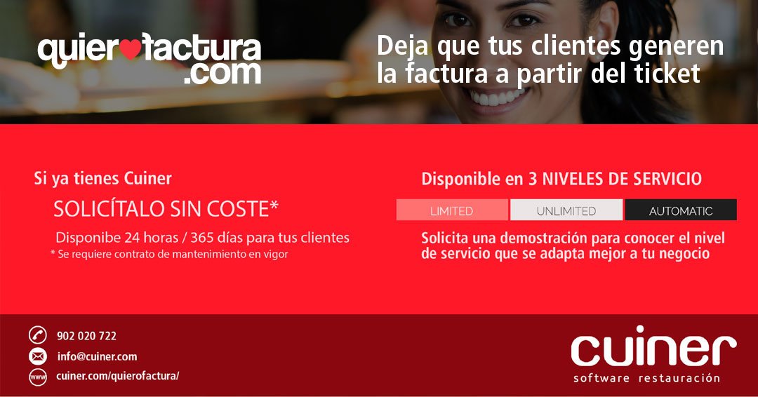 Si dispones de nuestro software puedes solicitar sin coste alguno el servicio de #QuieroFactura Descarga el nuevo folleto en mtr.cool/ztpqozc #emisión #control #facturas #clientes #automatizado #restaurantes