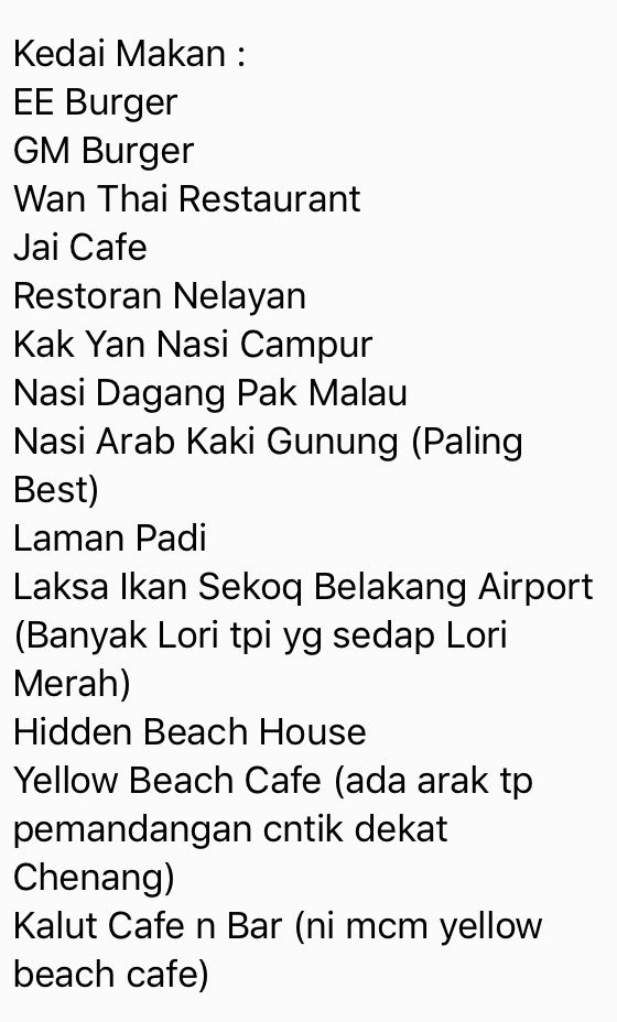 N_Syafiqahishak's tweet photo. Sebagai penduduk tetap langkawi, benda paling susah nak jawab kalau orang tanya: 

“Apa yang best kat Langkawi?”
“Mana tempat makan best kat langkawi?”
“Tempat shopping coklat murah?”

Thank you sapa yang buat list ni, sebelum ni sis pun taktahu 😂 https://t.co/nW0LlyW8c5