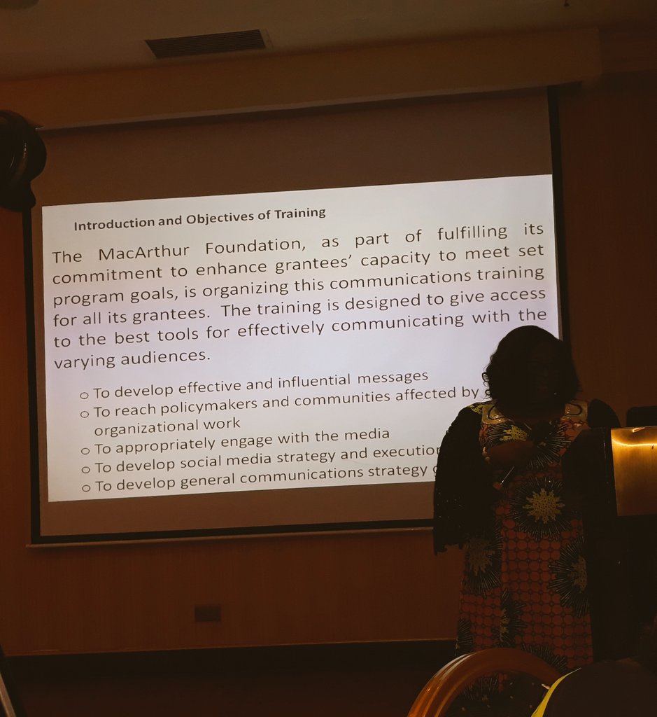 Excited to be at the @macfound ON-Nigeria grantees #communication training. Awesome people in the house including @funkeakindele @AbisoyeAjayi @africapractice @hdi4nigeria @TEPCentre @SERAPNigeria @WomenConNG @WomensRadio @ISMPHNG @mojimakanjuola