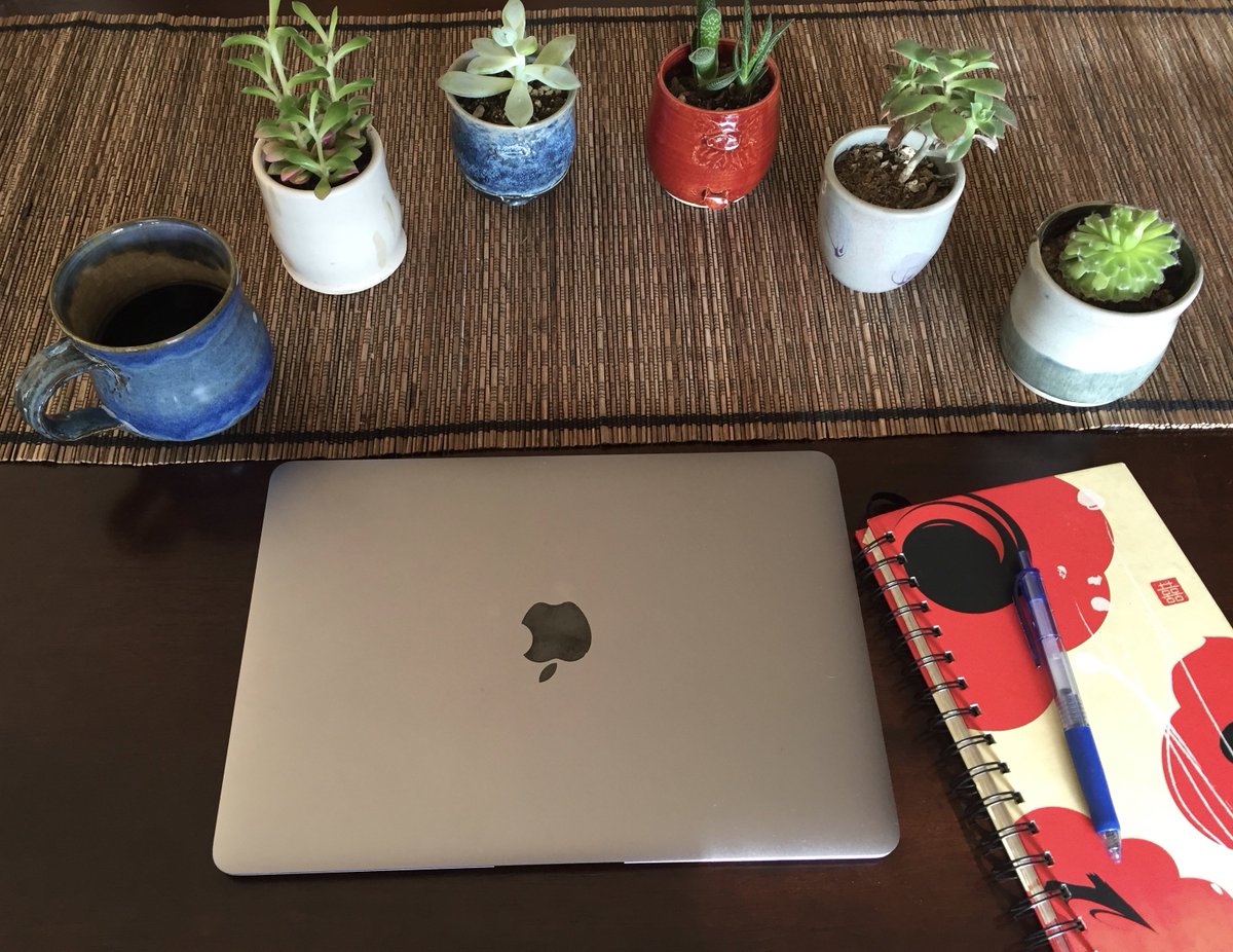 WildAt's tweet image. Setting up for success (or the essentials for every day). Not just the laptop, notebook, and coffee, but the beauty of hand-thrown ceramics. #MotivationMonday #ceramics