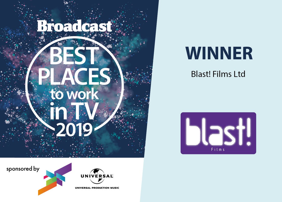 Blast! Films (@blastfilms) on Twitter photo We're a winner of <a href="/Broadcastnow/">Broadcastnow</a> Best Places To Work In TV. Thank you to our amazing talented team that makes Blast! a blast to be at work! #BroadcastBPTW2019 We're a winner of <a href="/Broadcastnow/">Broadcastnow</a> Best Places To Work In TV. Thank you to our amazing talented team that makes Blast! a blast to be at work! #BroadcastBPTW2019