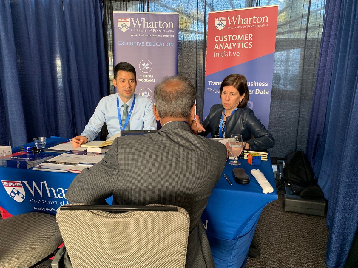 WhartonHumanAI's tweet image. Mary Purk, Executive Director of WCAI and Alan Chen, Regional Director of Business Development for Wharton Executive Education, are spreading the Wharton word (Incubating Ideas; Fueling Smarter Decision-Making) at the #ChiefDataEx happening today in San Diego, CA.