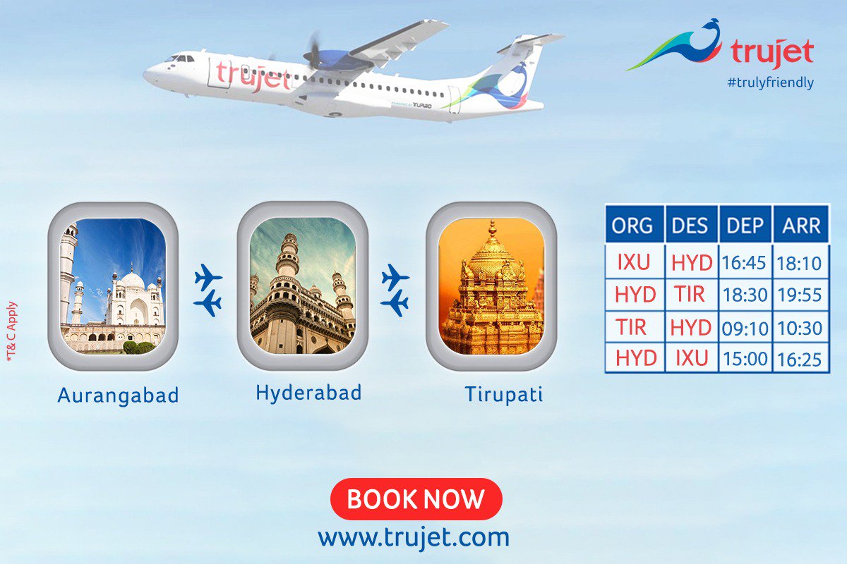 FlyTruJet's tweet photo. #connectingflights from Aurangabad to Tirupati....your truly friendly...!!

Book Now: https://t.co/Pxc64vzXUR
#aurangabad #tirupati #daliyflights #explore #devotion #ajantacaves #holytemples https://t.co/UbhaNoLQU7