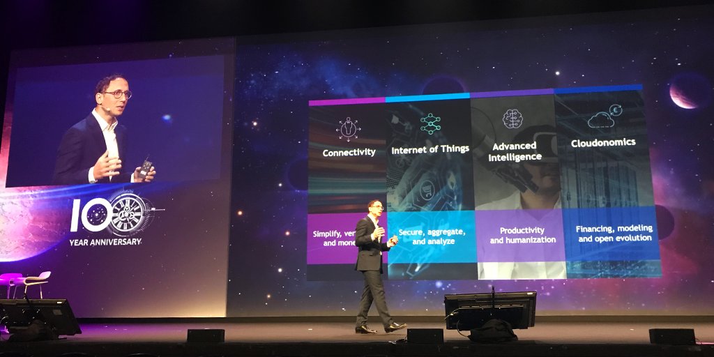 ALUEnterprise's tweet photo. Matthieu Destot (@MatthieuDestot), COO, at #Connex19 now talking about four crucial trends in our field: #connectivity, #IoT, #advancedintelligence and #cloudonomics. https://t.co/iPWgt1Gphi