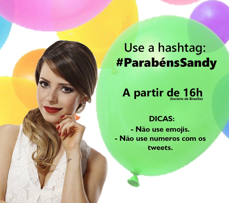 UniversoSANDY's tweet photo. Hoje a partir das 16h (horário de brasília) vem ajudar a subirmos a tag pra @SandyLeah! https://t.co/vp5irhXKsa