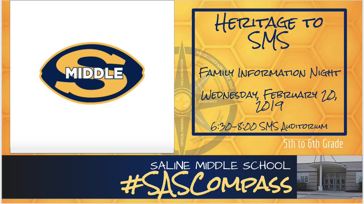 Heritage Fifth Grade Families!  SMS is ready to welcome you!  #sascompass #heritagelearn #smscompass