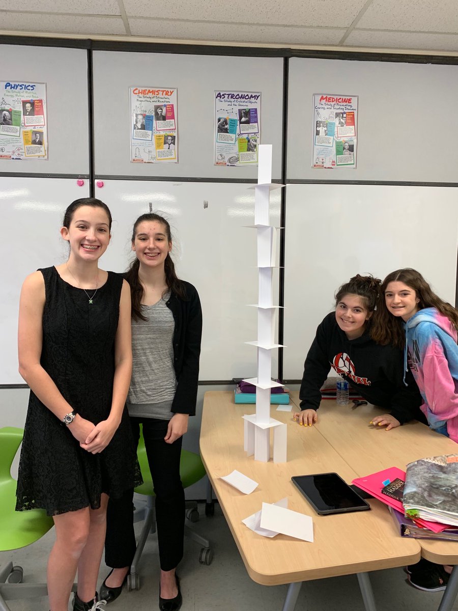 ReegKendra's tweet photo. Winning tower for Mrs Reeg’s advisory at 48.25 “ tall!! Great teamwork ladies!! #designchallenge #memorialmakers @MentorMemorial https://t.co/cTHoGxVRTR