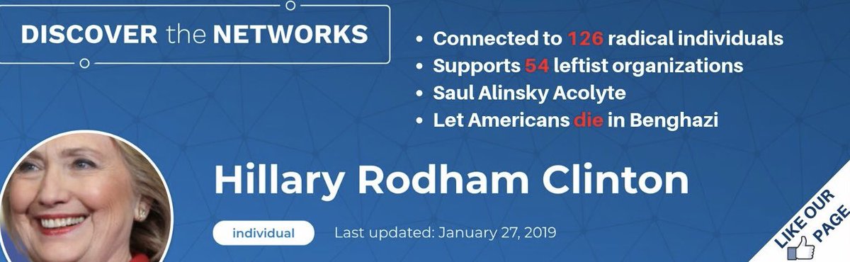 LeftistNetworks's tweet photo. HILLARY CLINTON:
⚠️ Connected to 126 radical individuals
⚠️ Supports 54 leftist organizations
⚠️ Saul Alinsky Acolyte
⚠️ Let Americans die in Benghazi
LIKE Discover the Networks and see ALL the leftist connections:
https://t.co/nppHYygXLl
#DiscoverTheNetworks
#alinsky
#Soros https://t.co/049BTkK1WR