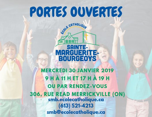 Le 30 janvier 2019- La journée porte ouverte pour nos futurs élèves de SMB Merrickville! Nous avons hâte de vous accueillir!