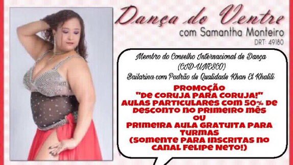 samantha_rj's tweet photo. Os #30MFelipeNeto já são realidade, agora o foco é total para o Play de Rubi do @felipeneto!
Eu estou fazendo a minha parte e você?
Aulas de Dança do Ventre com um descontão para as inscritas do Rio de Janeiro! Venha ser uma Coruja Bellydancer!
#FelipeNetoSubs @SupportFeNeto https://t.co/HxrTFggfDq