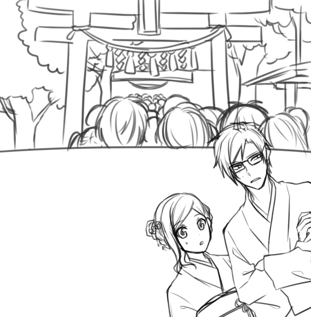 試験終わったので今更左いづの初詣話描いてる(多分完成は2月) 