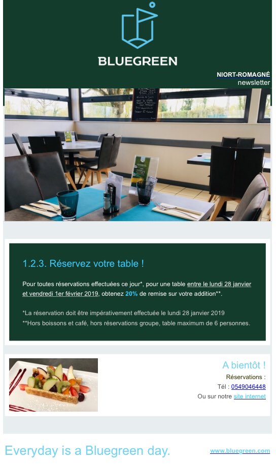 Golfdeniort's tweet photo. 1.2.3. Réservez votre table ! 🥗 Si vous #reservez avant ce soir 0h00 pour une table entre le 29 janvier et 1er Février inclus = 20% de remise sur l’addition 😀👍. Réservez en ligne https://t.co/4la1QkWire  @Golfdeniort #niort #restaurant conditions à l’accueil du restaurant. https://t.co/UwY37iYBv4