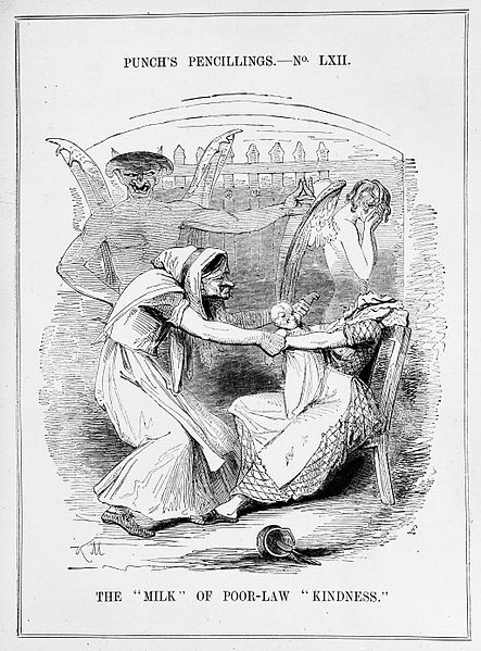 'The 'Milk' of Poor-Law 'Kindness', Punch Magazine (1843) criticising the Poor Law, in particular, the separation of mothers from their babies within the workhouse. #poorlaw #poverty #suckling