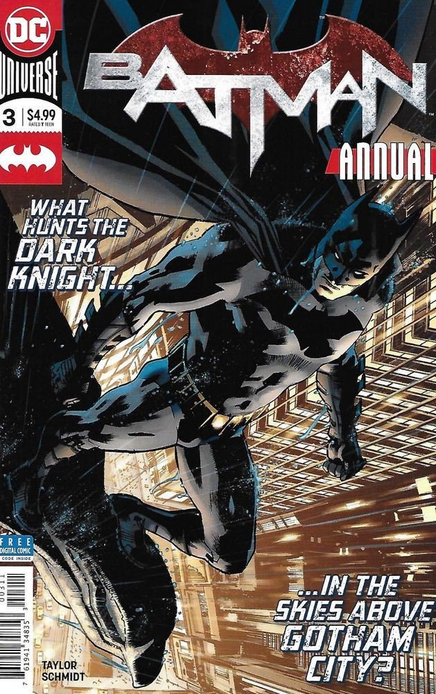 The cover to Batman Annual # 3 by Bryan Hitch. What hunts the Dark Knight in the skies above Gotham City?
#thecosmiccomicbookbroadcast #dccomics #batman #gothamcity #bryanhitch