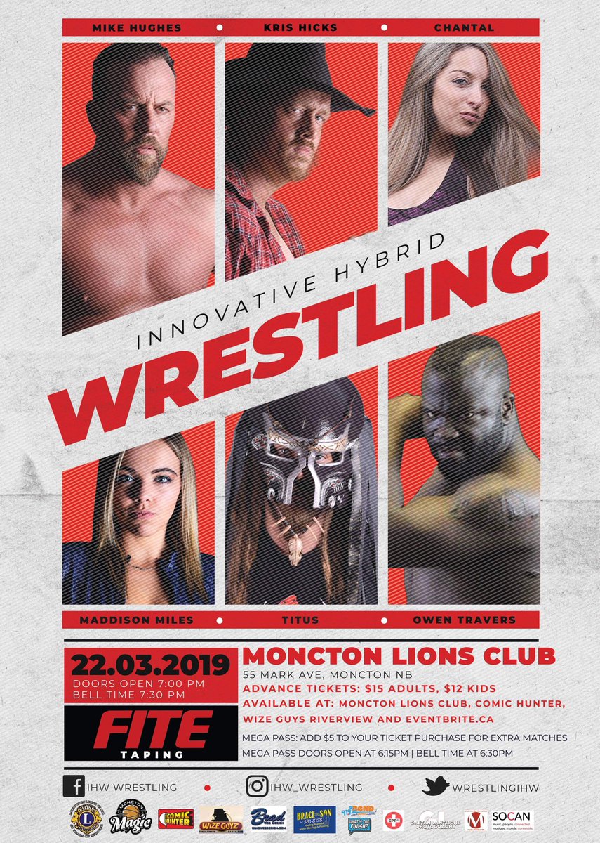 WrestlingIHW's tweet photo. Only a couple of front row seats left!
Tickets now available online at 
https://t.co/r4l2xyribs
or at the following outlets:
@remicomichunter | @LionsMoncton | Wize Guyz Riverview
Facebook Event: https://t.co/Y7GaCVxtjl
@HubcapComedy Festival de l'humour HubCap and  IHW Wrestling https://t.co/93TtwJq4F2