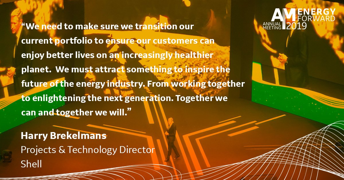 bakerhughesco's tweet photo. Harry Brekelmans of @Shell shares his views on taking the next steps in the industry renaissance and what we need to do to inspire the future of the #energyindustry  #BHGEAM19 https://t.co/tpH2363mCT