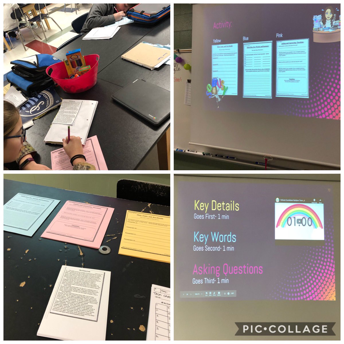 MrsSchieberGV's tweet photo. Same text on #watercycle different reading comprehension Qs THEN come together and share what was learned. #ilovecolorpaper #smseagles #gvforever #instructionalstrategy https://t.co/5Lh37ZFD1O