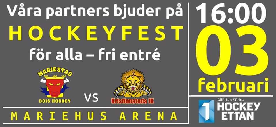 På söndag när vi möter Kristianstad så är det gratis entré. Passa på att komma och stötta vårt lag och ta gärna med dig en kompis eller två #boishockey #allettan #mariehusarena