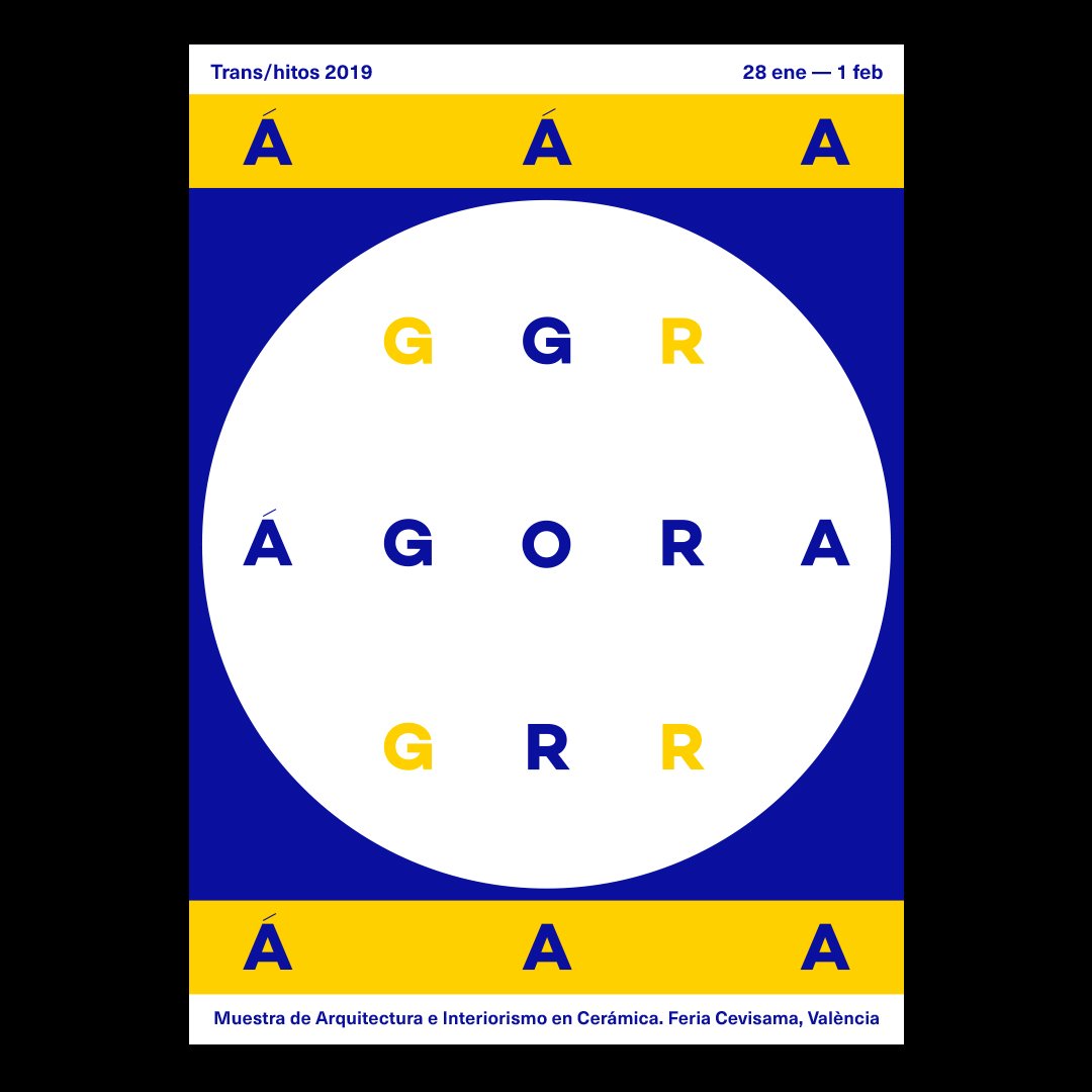 yinsenstudio's tweet photo. Ágora - Poster para Trans/hitos 2019, Muestra de arquitectura e interiorismo en cerámica - @Cevisama #typographicposters #ceramic #agora #geometric #poster #graphicdesign #color #transhitos #yinsen #afiche #cevisama19 @Feria_Valencia @ASCER_comunica @ITC_ceramica @TileofSpain https://t.co/LKwmzueLRd