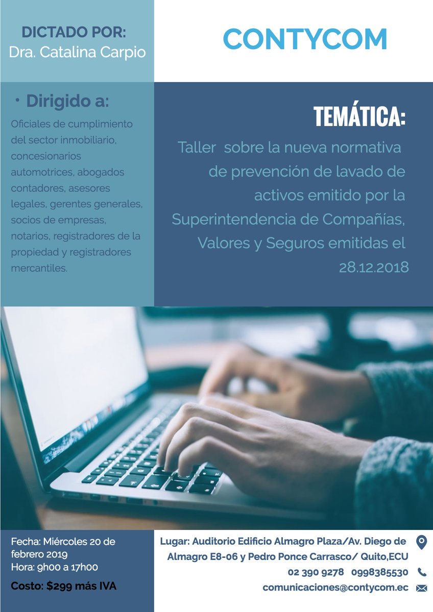 Contycom EC (@contycome) on Twitter photo Importante taller Nueva Normativa #LavadoDeDinero Cupos Limitados. Comuníquese con nosotros para mayor información. #ConcienciaClimática @ConstGye <a href="/ObrasPublicasEc/">Ministerio de Transporte y Obras Públicas 🇪🇨</a> <a href="/ViviendaEc/">Ministerio de Desarrollo Urbano y Vivienda 🇪🇨</a> <a href="/inmobiliarec/">Secretaría Técnica de Gestión Inmobiliaria 🇪🇨</a> @ParquesEcuador <a href="/sot_ecuador/">SOT Ecuador</a> Importante taller Nueva Normativa #LavadoDeDinero Cupos Limitados. Comuníquese con nosotros para mayor información. #ConcienciaClimática @ConstGye <a href="/ObrasPublicasEc/">Ministerio de Transporte y Obras Públicas 🇪🇨</a> <a href="/ViviendaEc/">Ministerio de Desarrollo Urbano y Vivienda 🇪🇨</a> <a href="/inmobiliarec/">Secretaría Técnica de Gestión Inmobiliaria 🇪🇨</a> @ParquesEcuador <a href="/sot_ecuador/">SOT Ecuador</a>